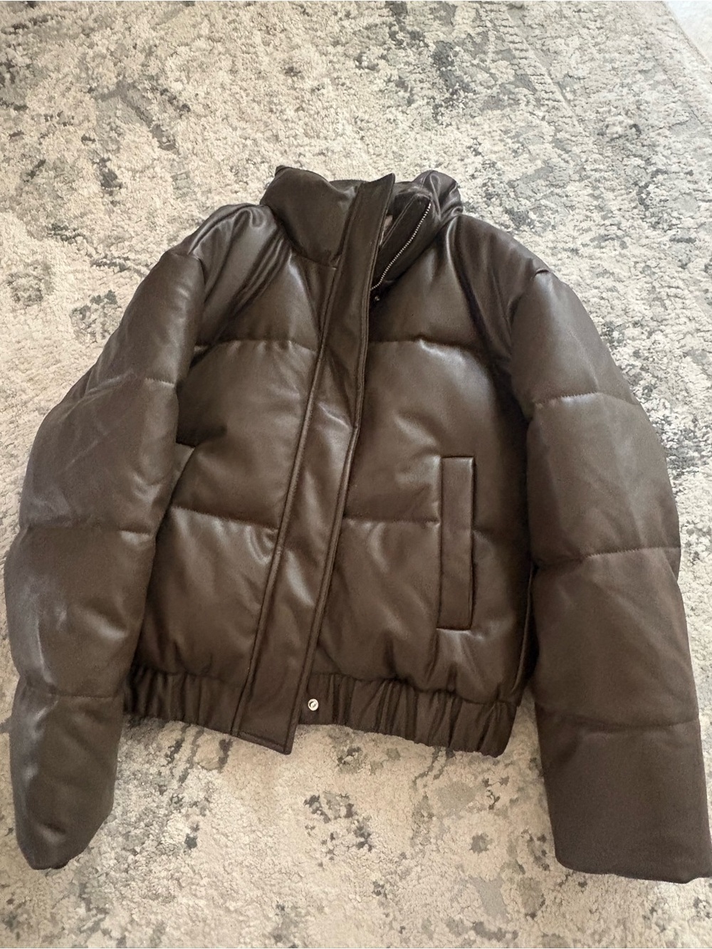 Vegan Leather Women’s Chocolate Brown Short Puffer Jacket